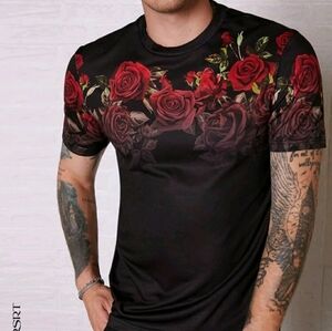 Manfinity RSRT Men T-Shirts Crew Neck Short Sleeve Graphic Tee Floral Fancy Top